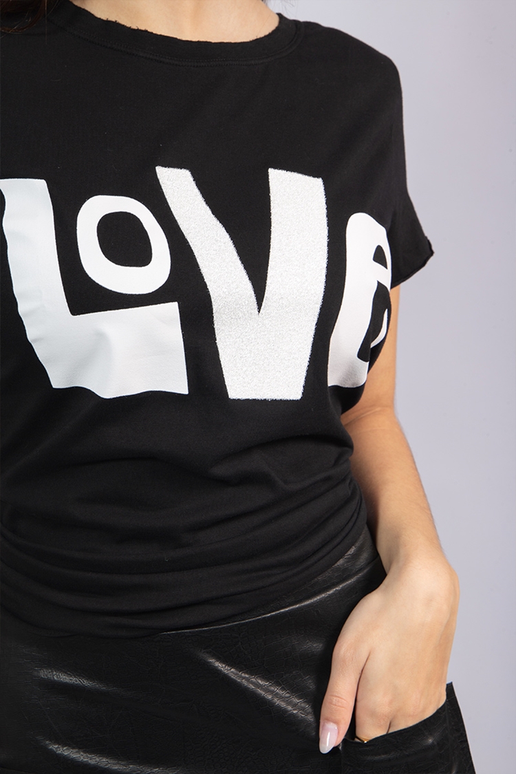 T-SHIRT PURE LOVE STRASS - PRETO, Atacado Tshirt